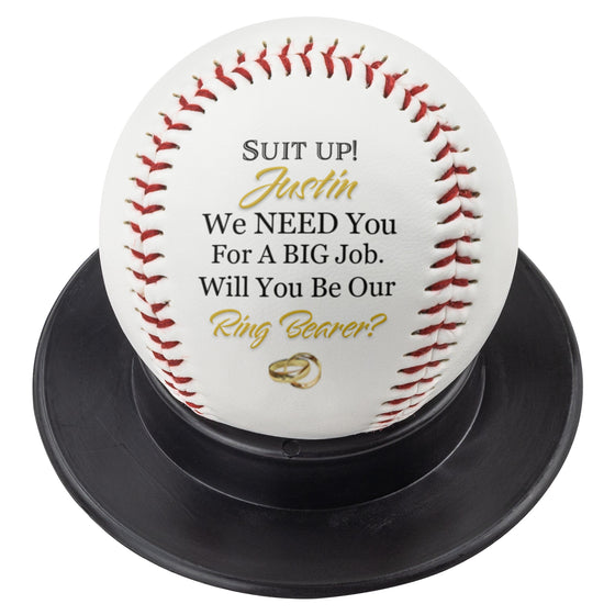 Custom Ring Bearer-Big Job-Full-Size Baseball-Wedding Party-Gold Rings