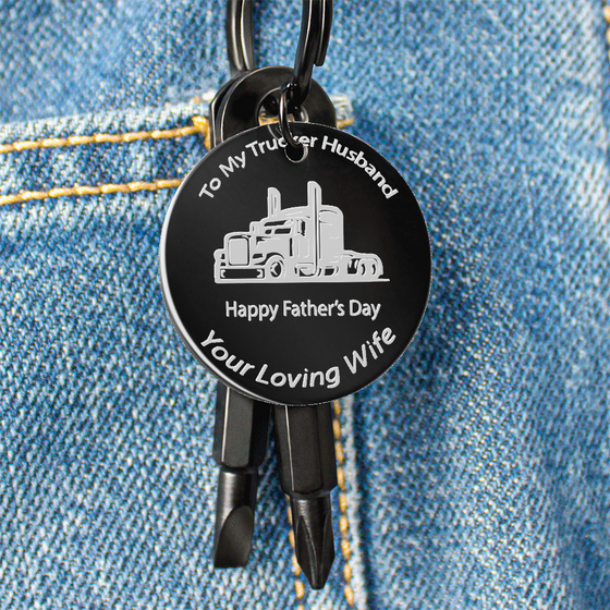 Father's Day Gift From Wife - Engraved Screwdriver Keychain - Trucker Husband