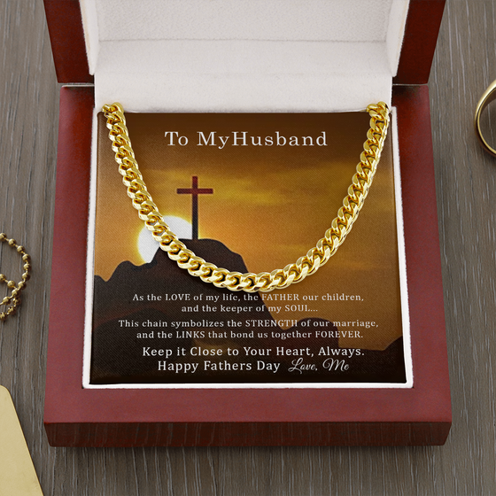 Fathers Day Gift From Wife - Mens Cuban Chain/Necklace-Sunset_Cross