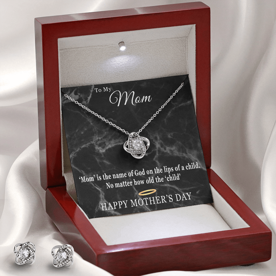 Mother's Day Gift-Lips of a Child-Black Marble-Love Knot Necklace & Earring Set